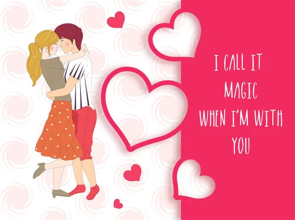 Mladý Pár Lásce Happy Valentine Den Blahopřání — Stockový vektor