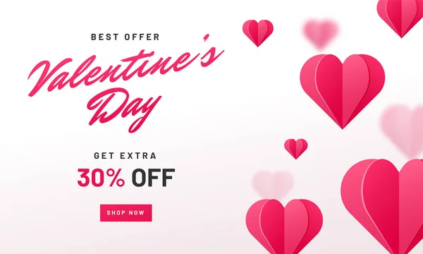 愉快的情人节销售横幅与粉红色纸心脏 — 图库矢量图片