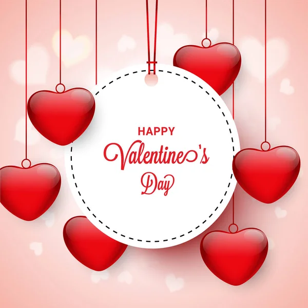 Parlak Kırmızı Kalpler Valentine Day Kutlamaları Için Asılı — Stok Vektör
