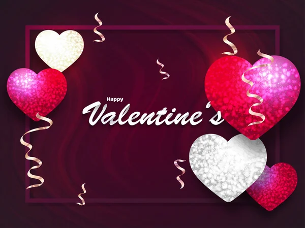 Feliz Día San Valentín Fondo Con Brillantes Formas Corazón — Archivo Imágenes Vectoriales