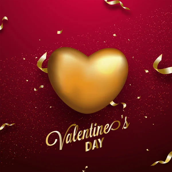 Coeur Doré Sur Fond Rouge Pour Saint Valentin — Image vectorielle