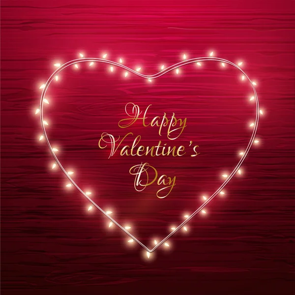 Lumières Décoratives Disposées Forme Cœur Sur Fond Rouge Happy Valentine — Image vectorielle