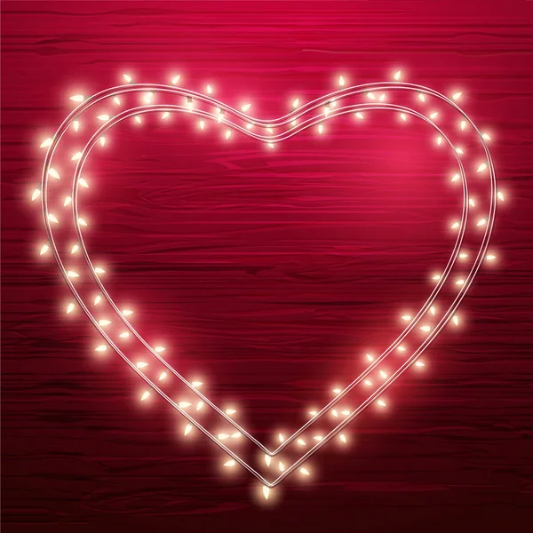 Luces Decorativas Dispuestas Forma Corazón Sobre Fondo Rojo Concepto Amor — Archivo Imágenes Vectoriales