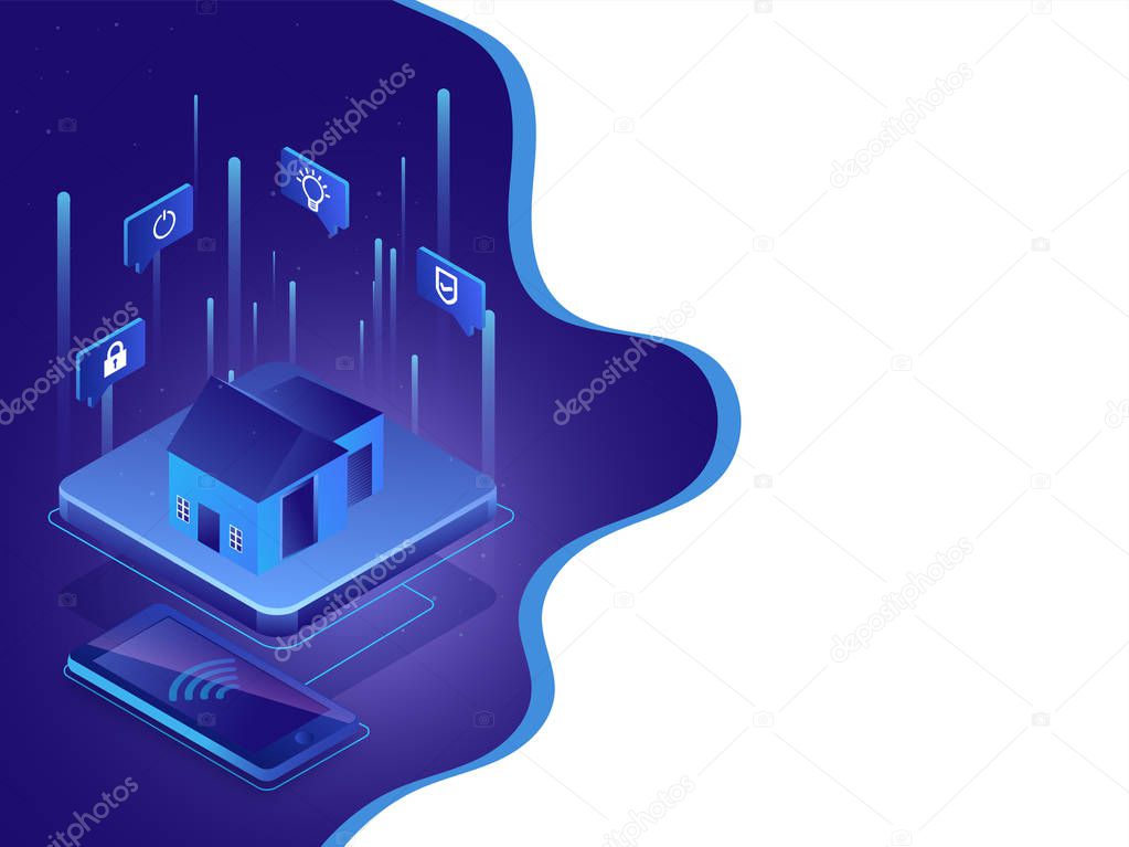Smart home connected and control with technology devices through internet network, Internet of things background.