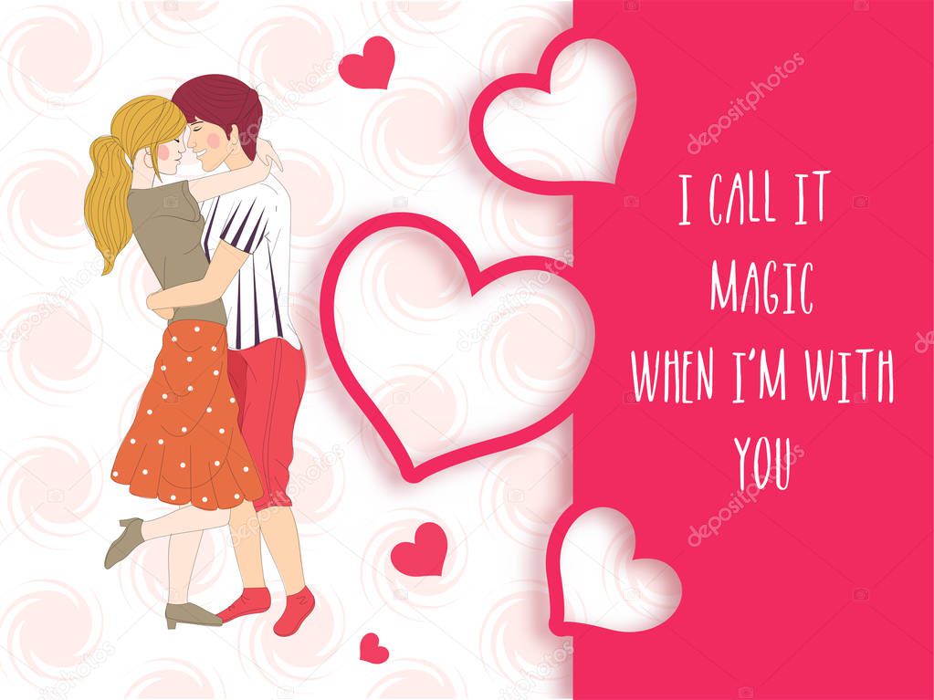 Young couple in love, Happy Valentine's Day Greeting Card.