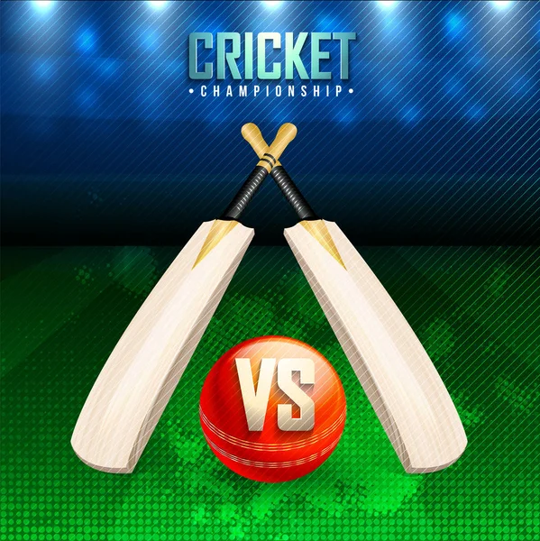 Cricket Championship Poster Cricket Bat Ball Stadium Background — Stock Vector