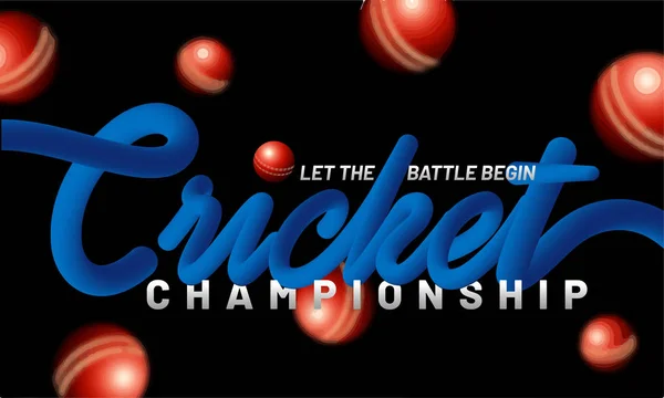 Glossy blue text cricket on blurred black background for Cricket championship template or poster design.