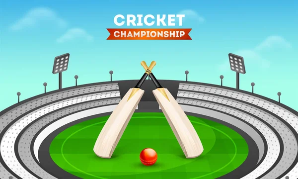 Campionato Cricket Banner Poster Design Vista Chiusa Della Mazza Cricket — Vettoriale Stock