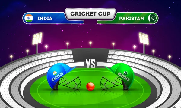 Torneo Partidos Cricket Entre India Pakistán Con Cascos Cricket Pelota — Vector de stock