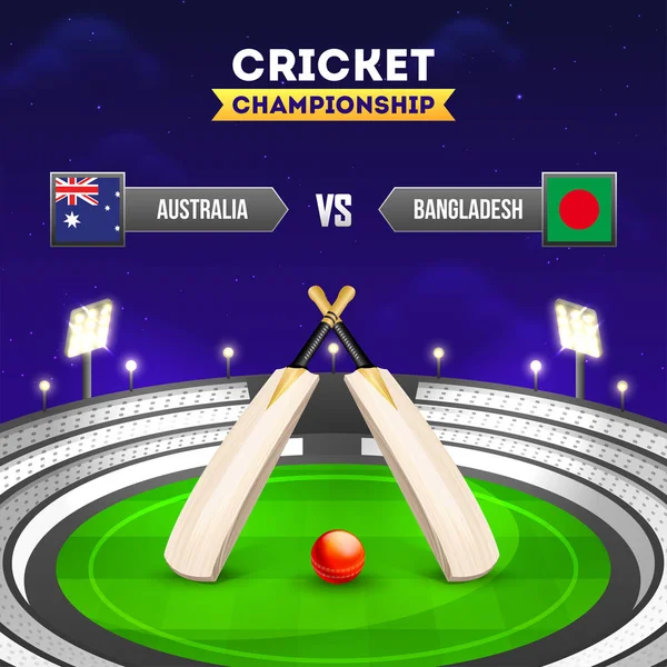 Paese Partecipante Torneo Cricket Australia Bangladesh Con Illustrazione Delle Attrezzature — Vettoriale Stock
