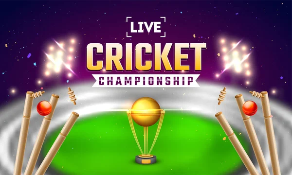 Live Kriket Mistrovství Nápis Nebo Plakát Design Zavřete Zobrazení Kriket — Stockový vektor