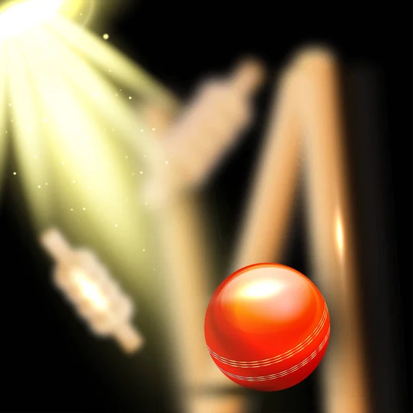 Realistic Ball Hitting Wicket Stumps Blurred Lighting Background Cricket Tournament — Stock Vector