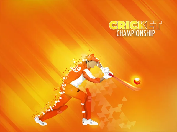 Jugador Críquet Acción Juego Sobre Fondo Naranja Abstracto Cartel Campeonato — Archivo Imágenes Vectoriales