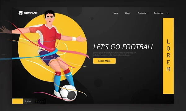 Conception Page Atterrissage Tournoi Football Joueur Football Donnant Coup Pied — Image vectorielle