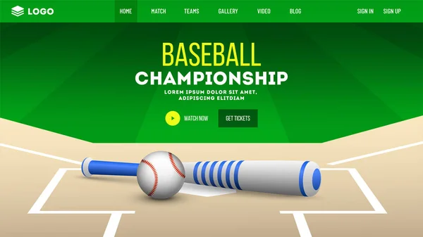 野球スポーツ大会コンセプトのウェブサイト テンプレートまたはモバイル アプリのランディング ページ デザイン — ストックベクタ