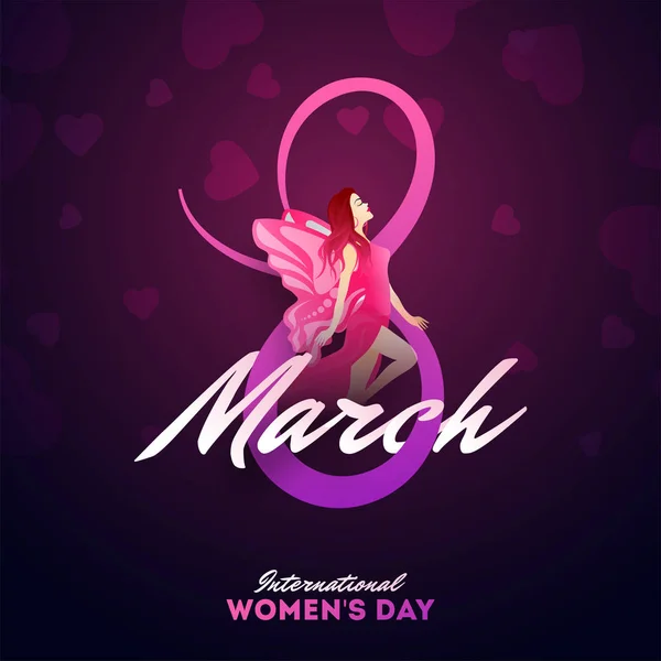 International Women Day Concept Illustration Stylish Lettering March Young Beautiful — Stock Vector