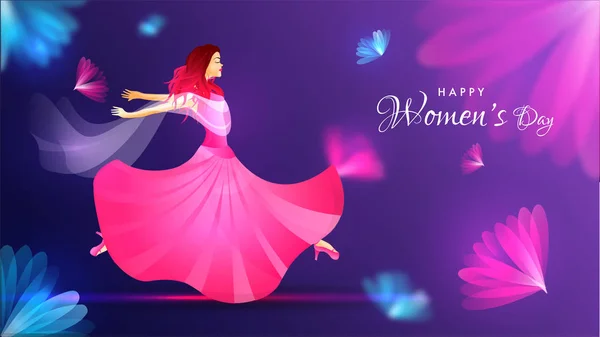 Happy Women Day Banner Design Illustration Happy Young Girl Blurred — Stock Vector