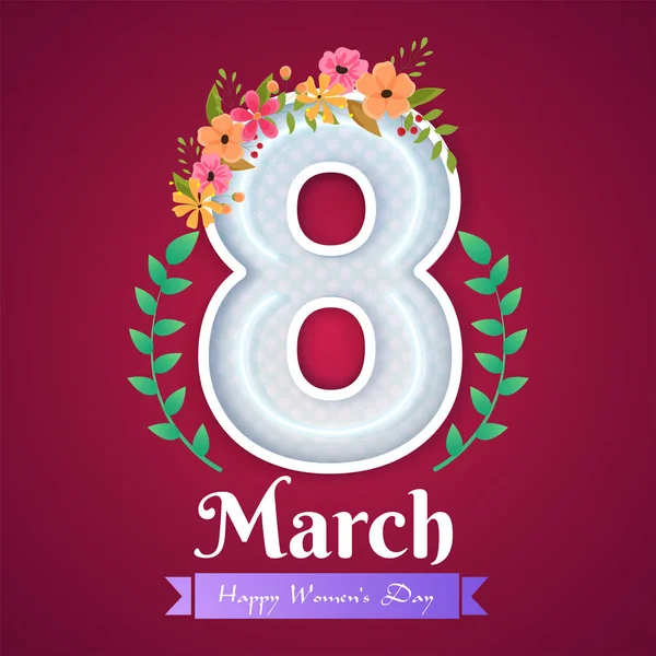 Νέον Γράμματα Της 8Ης Μαρτίου Διακοσμημένο Πολύχρωμα Λουλούδια Για Γυναικών — Διανυσματικό Αρχείο