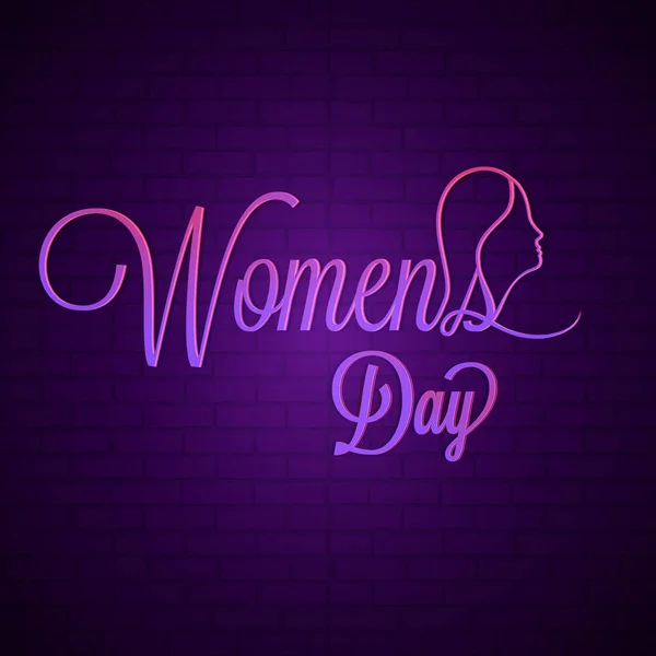 Purple Calligraphic Text Women Day Brick Wall Background — Stock Vector