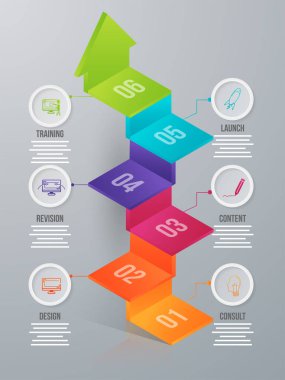 Altı düzey ok Infographic öğesi iş veya kurumsal sektör için 3D.