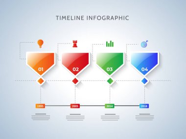 Zaman çizelgesi Infographic şablon tasarımı ile dört farklı yıl.