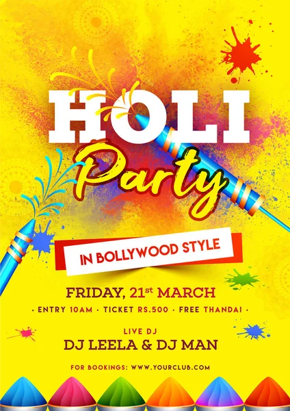 Holi Part Mall Eller Flyer Design Med Tid Datum Och — Stock vektor