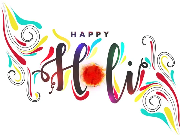 Stylish Text Happy Holi Abstract Color Splash White Background Can — Stock Vector