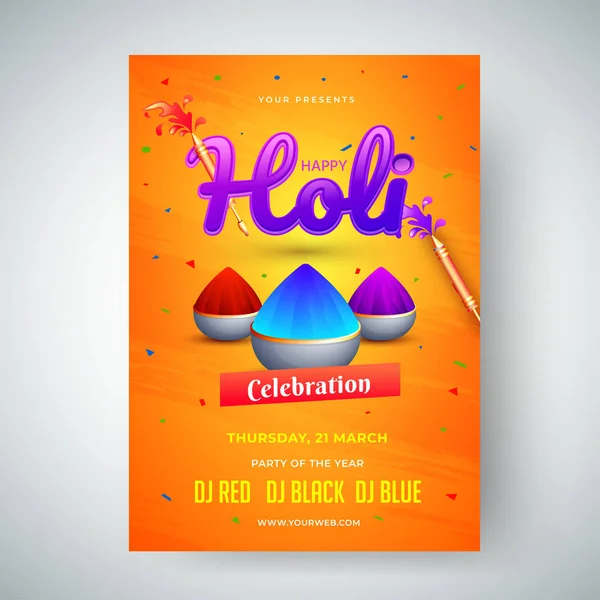 Holi Feest Sjabloon Flyer Design Met Tijd Datum Locatie Details — Stockvector