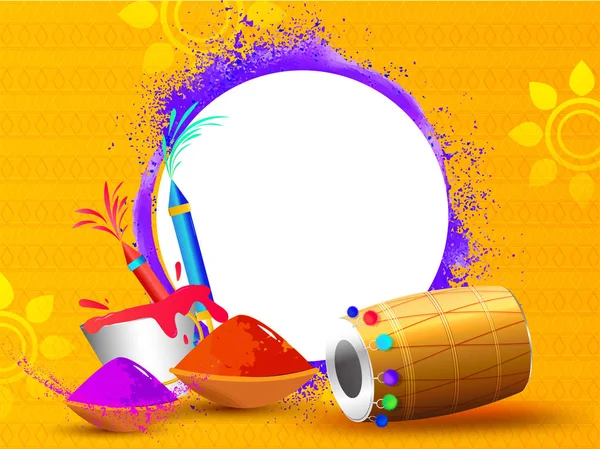 Festival Elements Illustration Orange Background Space Your Text Happy Holi — Stock Vector