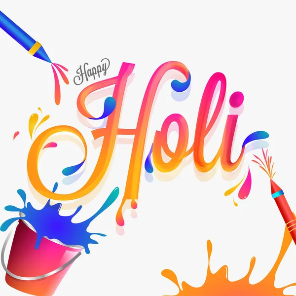 Stylish Lettering Holi Festival Equipments White Color Splash Background — Stock Vector