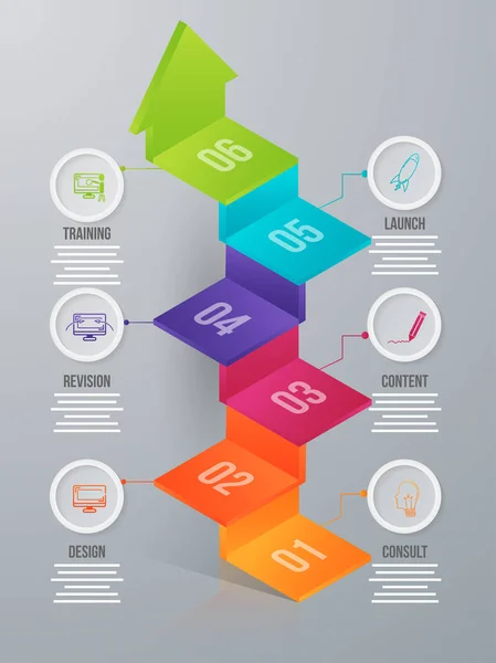 Šest Úrovní Šipka Infografika Prvek Pro Obchodní Nebo Podnikatelský Sektor — Stockový vektor