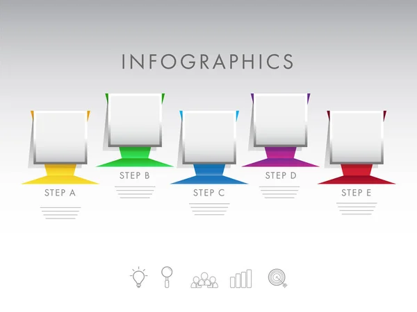 Elementos Infografía Línea Tiempo Nota Adhesiva Con Cinco Niveles Diferentes — Vector de stock