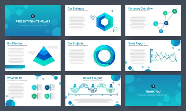 Diseño Plantillas Presentación Empresarial Con Elementos Infográficos Gráficos Estadísticos Datos — Archivo Imágenes Vectoriales