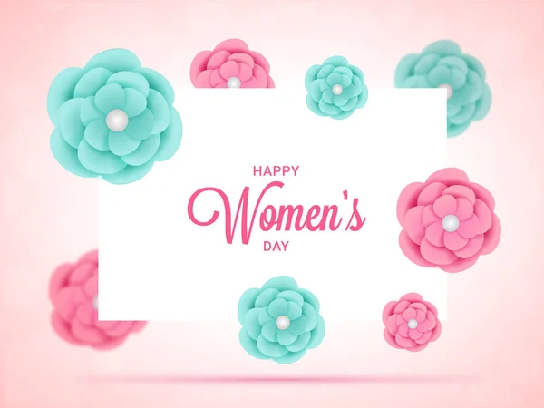 Diseño Tarjeta Felicitación Happy Women Day Decorada Con Flores Papel — Vector de stock