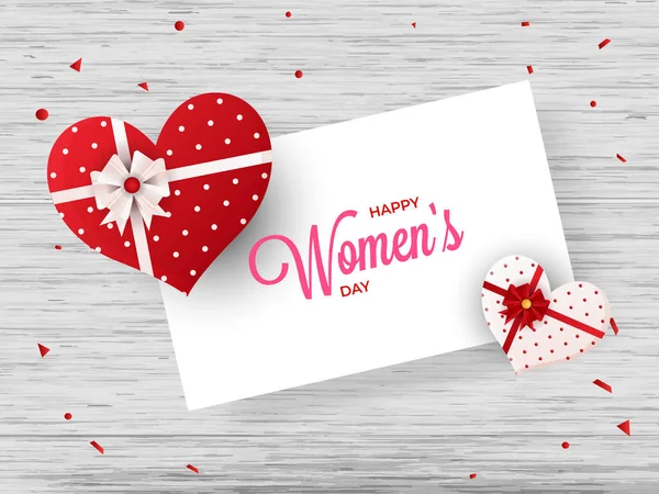 Glücklich Frauentag Grußkarte Design Mit Illustration Von Herzförmigen Geschenkboxen Auf — Stockvektor