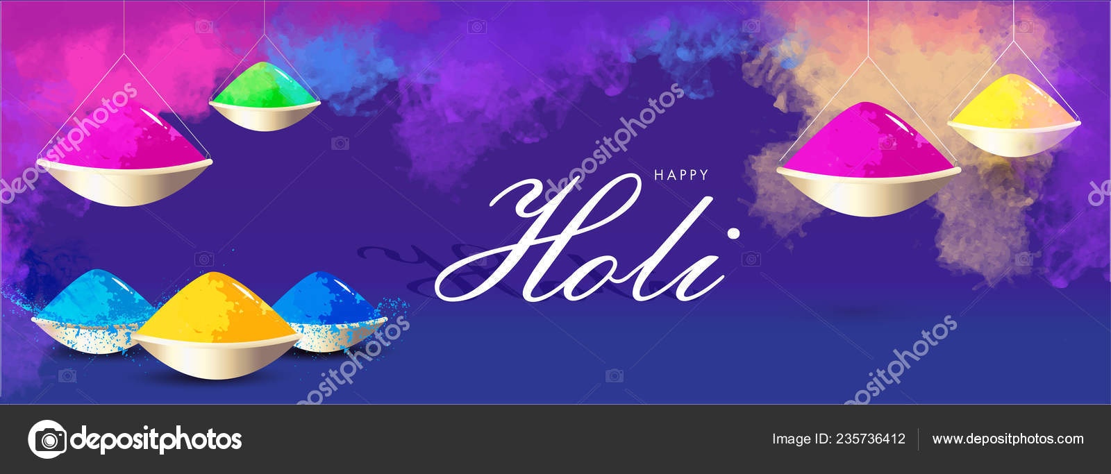 Hanging Color Bowl Blue Background Happy Holi Header Banner Design Stock  Vector Image by ©alliesinteract #235736412