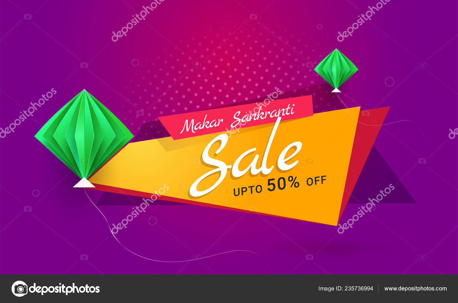 Advertising Banner Poster Design Paper Origami Kites Discount Offer