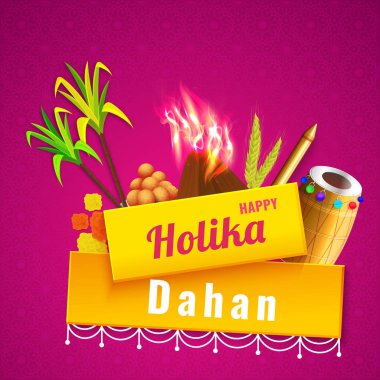Holika dahan template or poster design with festival elements illustration on fuchsia background. clipart
