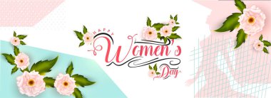 Kadın gün üstbilgi veya afiş tasarım çiçeklerle süslenmiş.