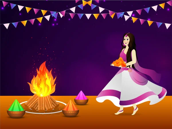 Festival Celebration Background Beautiful Girl Character Decorated Party Flag Holi — Stock Vector