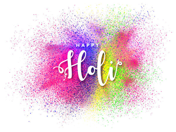 Stylish text Happy Holi on color splash background can be used as greeting card design.