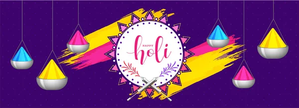 Holi 디자인에 자주색 배경에 매달려 — 스톡 벡터