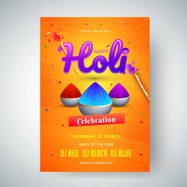 Modelo Celebração Holi Design Folheto Com Detalhes Hora Data Local —  Vetores de Stock