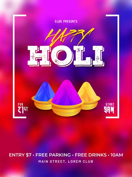 Glossy Colorful Holi Template Invitation Card Design — Stock Vector