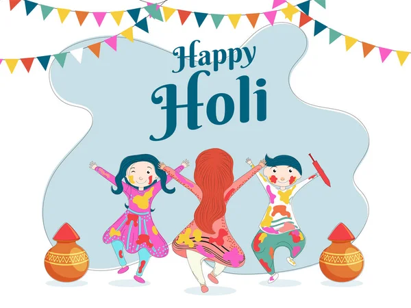Bonito Crianças Desfrutando Holi Festival Festival Indiano Cores Celebração Fundo — Vetor de Stock