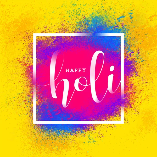 Colorful Splash Yellow Texture Background Holi Festival Celebration Greeting Card — Stock Vector