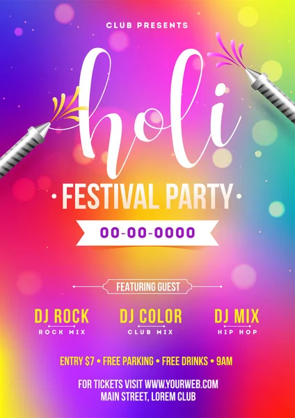Holi Festival Party Template Invitation Card Time Date Venue Details — Stock Vector
