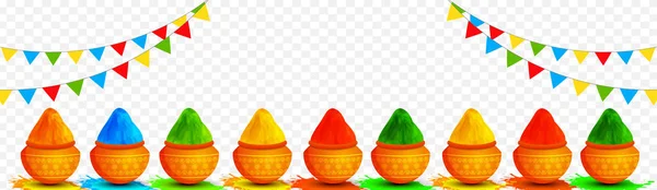 Vectorillustratie Van Aarden Potten Vol Kleuren Transparante Achtergrond Voor Holi — Stockvector