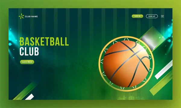抽象绿色背景上的篮球圈的顶部视图 篮球俱乐部登陆页面设计 — 图库矢量图片