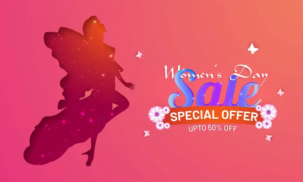 Poster Atau Desain Banner Women Day Dengan Model Potongan Kertas - Stok Vektor